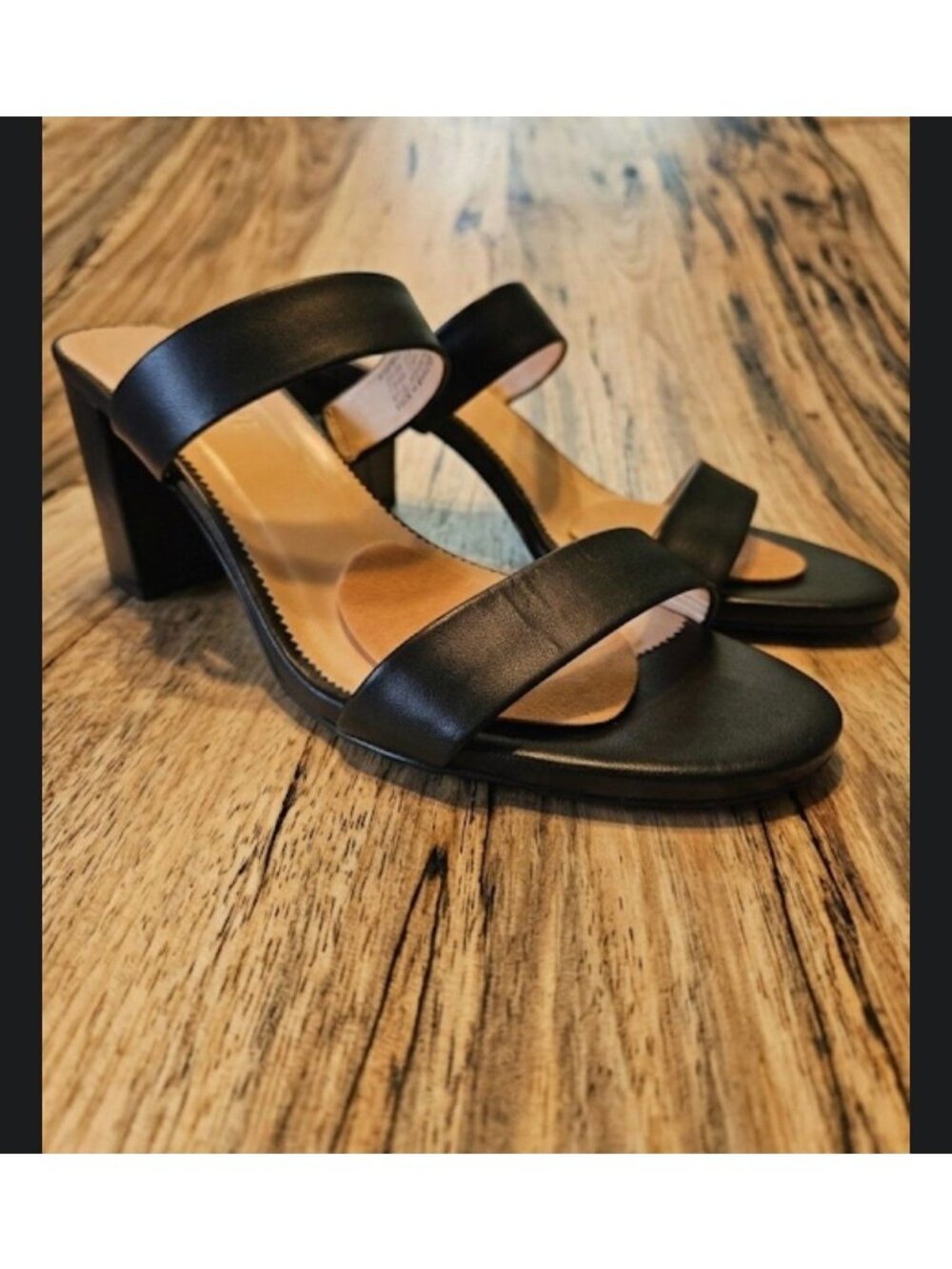J. Crew Black Leather Lucie Double Strap Block Heel Sandals Women Size 11